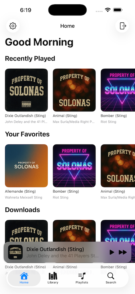 SOLONAS iPhone – library view